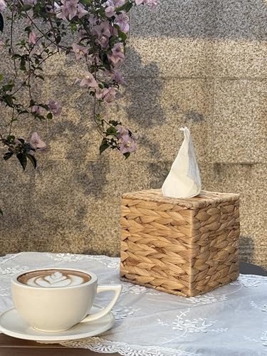 Natural Water Hyacinth Tissue Box Cover - Square Holder for Bathroom