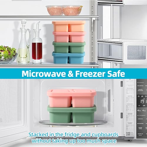 UCBAT 2 Pack Silicone Snack Containers with Lids - Pink & Green | Double Compartment Food Storage, Leakproof & Reusable