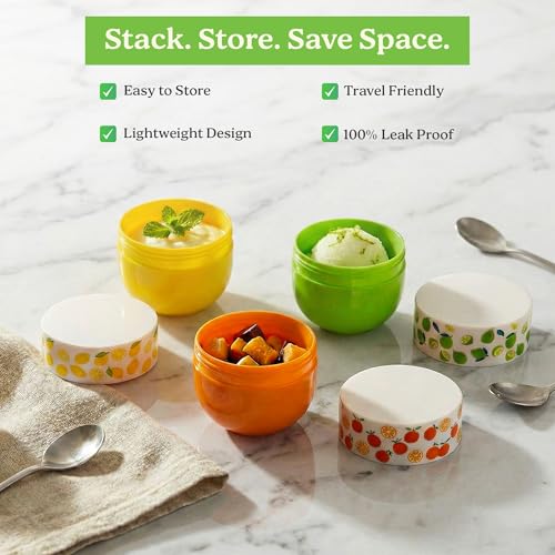 MosJos Snack Containers Set - 4 Oz Food Storage Cups with Lids (3 Colors)