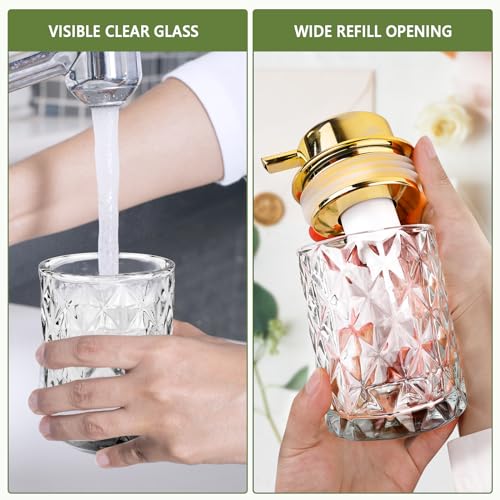Abriclo Glass Foaming Soap Dispenser - Diamond Pattern with Gold Pump