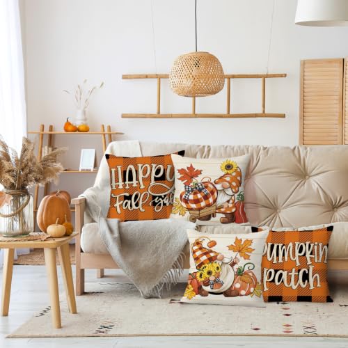 Fall Gnome Pumpkin Throw Pillow Covers Set of 4 - 18x18 Velvet