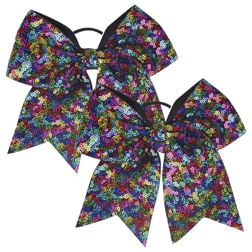 TUUXI 7 Inch Large Glitter Cheering Bows Black Sequin Hair Ties 2Pcs