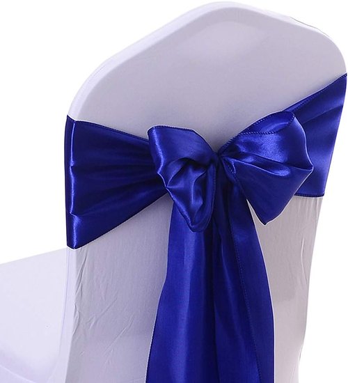 Gold Fortune Royal Blue Satin Chair Sashes - 7x108 Inch Adjustable Wedding Chair Bows | 10-Pack for Party Decor