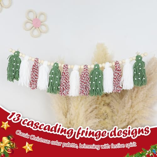 Christmas Wood Bead Tassel Garland - Boho Holiday Mantle & Wall Decor