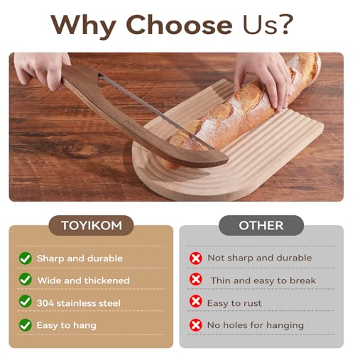 TOYIKOM Sourdough Bread Knife - Ergonomic Walnut Handle Serrated Slicer