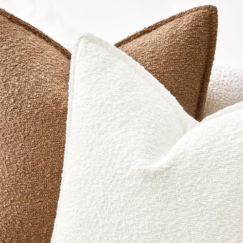 MIULEE Pack of 2 Decorative Boucle Throw Pillow Covers 12x20" White