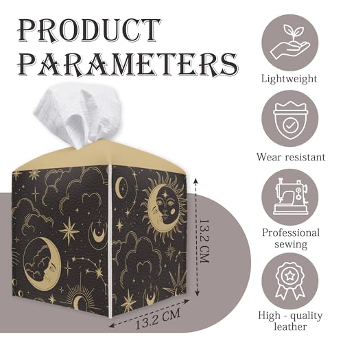 HIWGGSP Brown 5x5 Inch Moon Tissue Box Cover PU Leather Square Tissue Holder