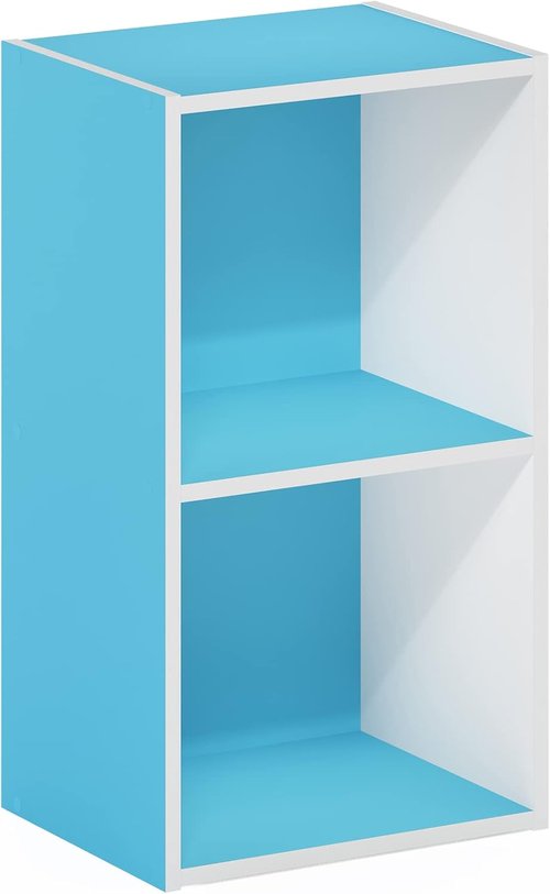 Furinno PASIR 2-Tier Modern Bookshelf - Easy Assembly Open Shelves Bookcase | Light Blue/White 9 x 12 x 21