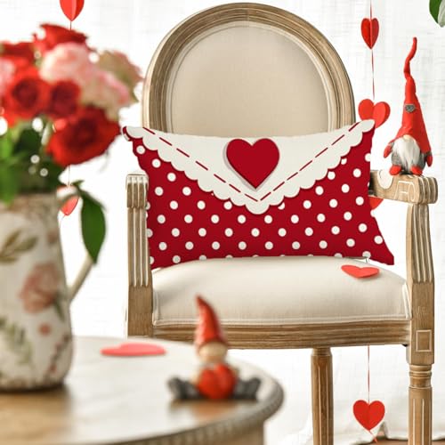 RABUSOFA Valentines Pillow Cover 12x20 Red Heart Farmhouse Decor