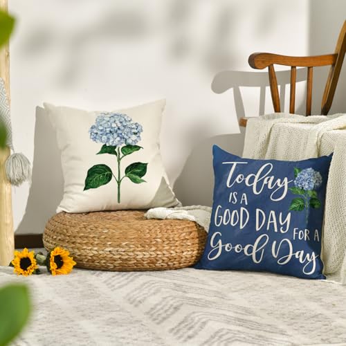 Blue Hydrangea Throw Pillow Covers - 18x18 Inch Set of 4