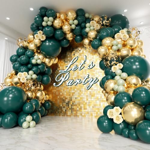 Emerald Green Balloon Garland Kit - 130pcs Dark Green & Gold