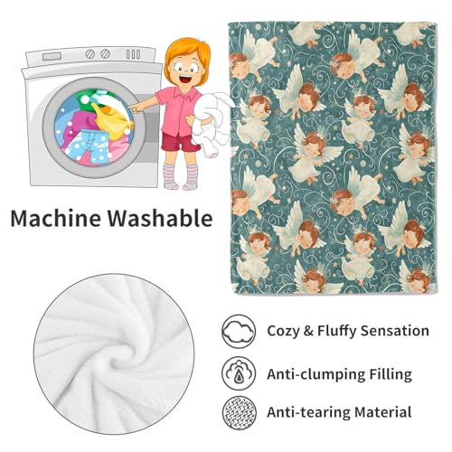 Angel Blanket Light Blue 60x80in - Heavenly Soft Fleece Throw for Kids & Decor