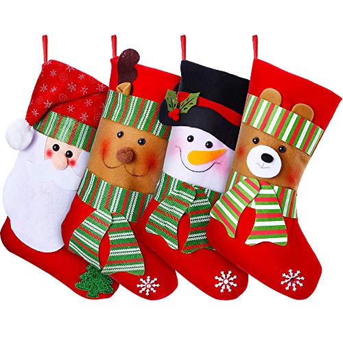 Large 15 Inch Christmas Stockings Set with Santa Snowman Reindeer Bear - Holiday Decor & Gift Pouch, 4 Patterns