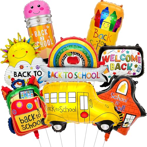 Back to School Balloons Set - 8 Foil Balloons for Classroom Decor