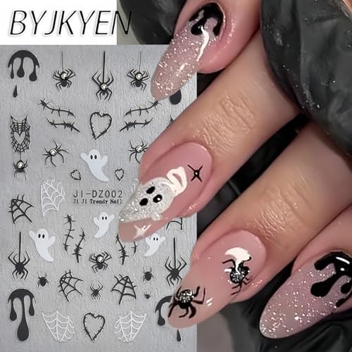 Halloween Nail Stickers 6 Sheets 3D Self-Adhesive Ghost Spider Decals