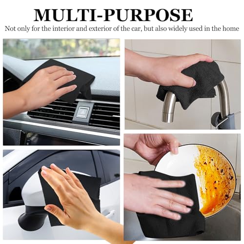 50PCS Microfiber Cleaning Cloth Roll - 10"x10" Washable Rags, Black