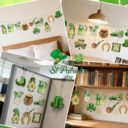 24Pcs St. Patrick's Day Wooden Ornaments - Clover & Hat Decor