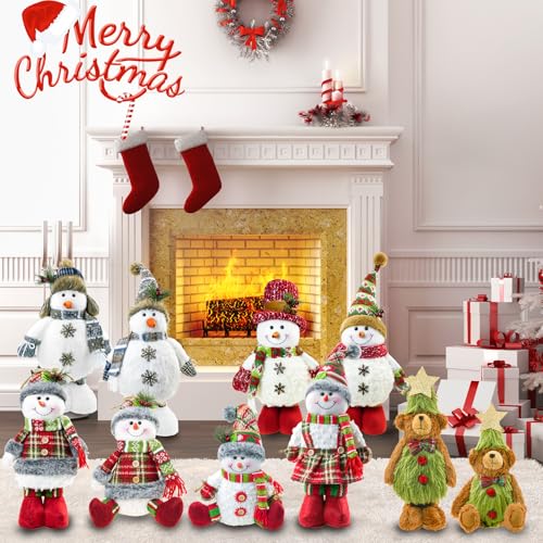 2pcs 18-Inch Standing Snowman Christmas Decor with Knitted Hat & Scarf - Holiday Tabletop Figurines