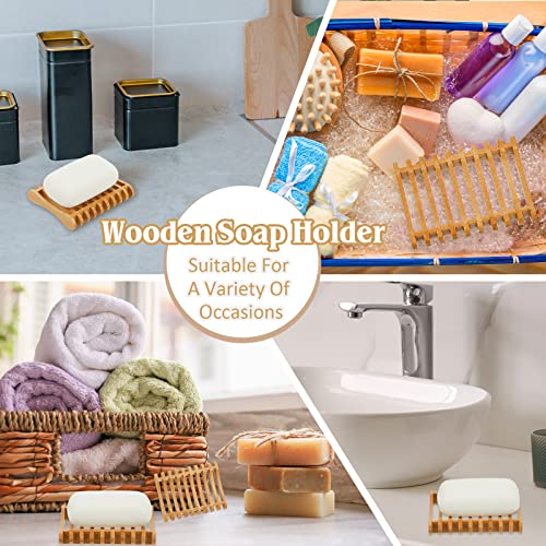 Bamboo Soap Dish Set - 3 Self-Draining Holders for Bathroom & Kitchen