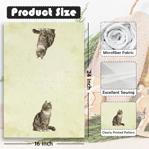 Vintage Cat Kitchen Towels for Cat Lovers - 16x24 Absorbent Dishcloths