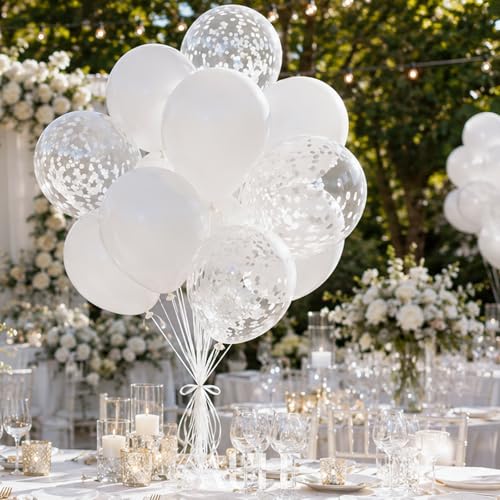 AULE White Confetti Balloons Set - 42pcs 12 Inch Latex & Confetti Balloons for Parties
