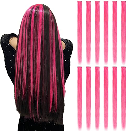 Onas Hot Pink Clip-In Hair Extensions 20 Inch Straight Synthetic 12pcs