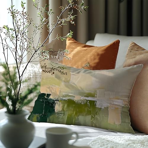 Abstract Olive Green Boho Pillow Cover 20x12, Double-Sided