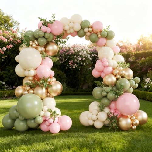 Sage Green & Pink Balloon Arch Kit - 128 Pcs for Baby Showers & Parties