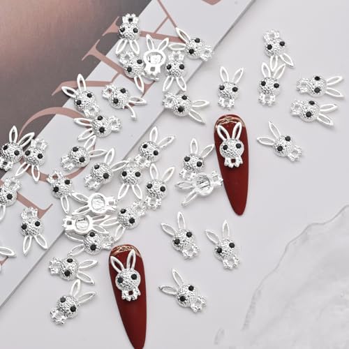 3D Rabbit Nail Art Charms with Rhinestones Cute Easter Bunny Gems