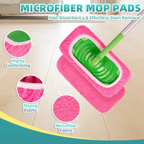 Clean Beastie 6-Pack Reusable Mop Pads for Swiffer - 3 Chenille & 3 Coral