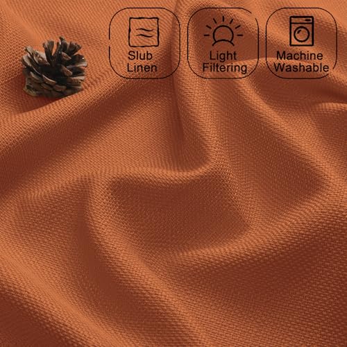 Orange Faux Linen Kitchen Curtains - 36 Inch Short Tier Pair