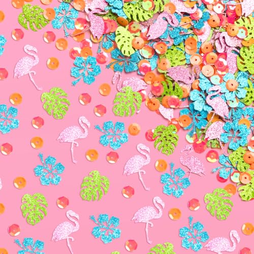Flamingo & Palm Tree Confetti - 200 pcs Tropical Party Decor