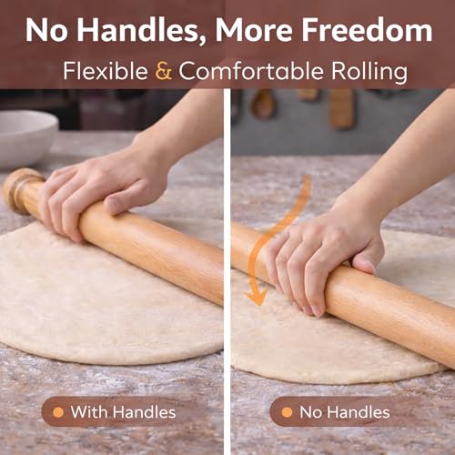 17-Inch European Beech Wood French Rolling Pin - Non-Stick Dough Roller for Baking