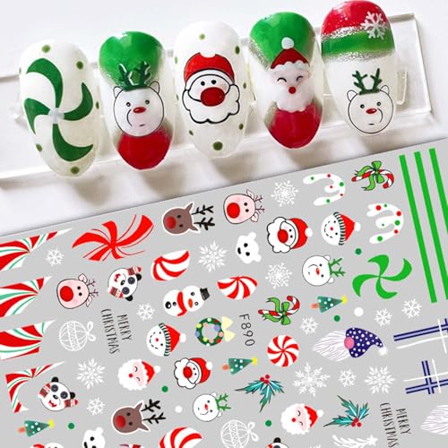 Diowino 3D Christmas Nail Stickers Self-Adhesive Holiday Decals 5pcs