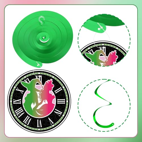 Witch Birthday Decorations Set - Pink & Green Banner & Swirl Streamers