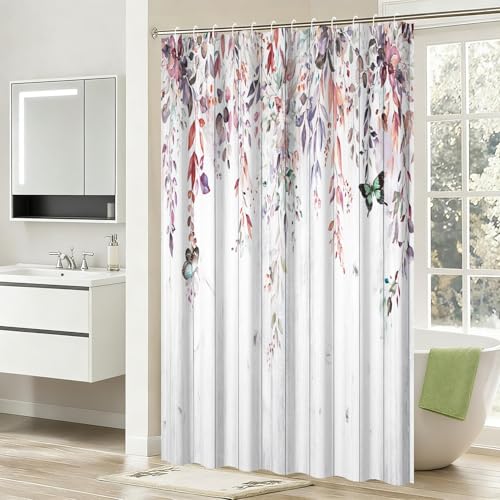 Yeele Eucalyptus Shower Curtain 72x72 - Waterproof Watercolor Leaf & Wood