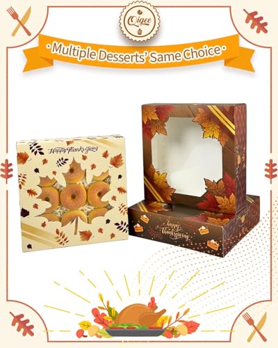 Thanksgiving Cookie Gift Boxes with Window - 10x10x2.5 Inch, 30 Pack
