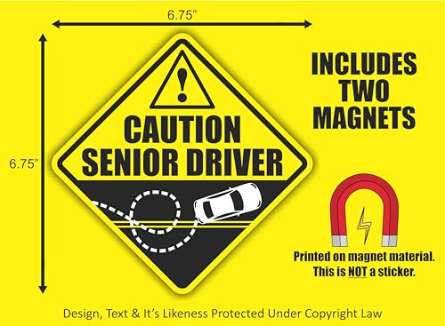 Larkmo Caution Senior Driver Car Magnet - Funny Gag Gift, 2 Pack