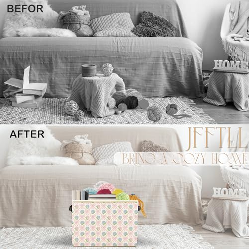 JFFTLL Pink Bow Hydrangea Collapsible Storage Bin with Handles