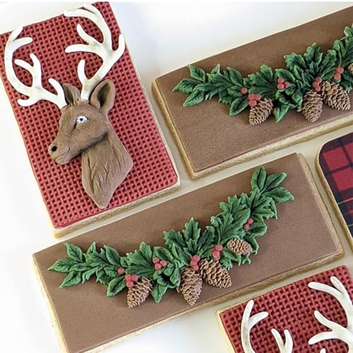 Christmas Silicone Mold Set for Cake Decorating Reindeer Pine Tree Holly