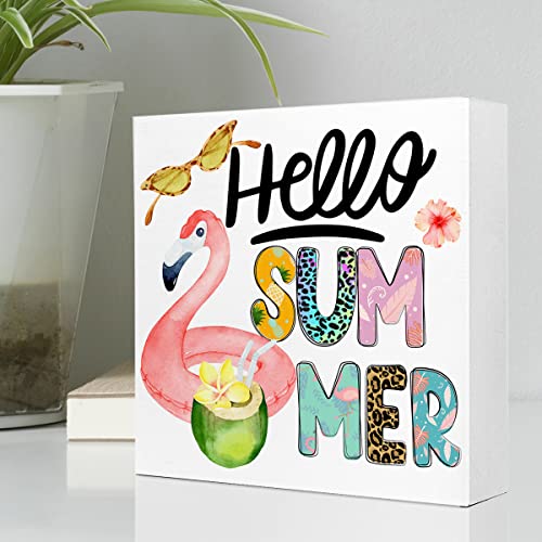 Hello Summer Wooden Box Decor - Motivational Desk Sign