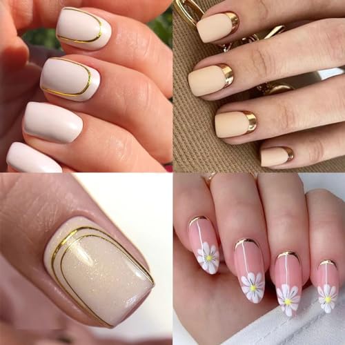BYJKYEN French Tip Nail Stickers Gold Silver Wave Line Art Decals 6 Sheets