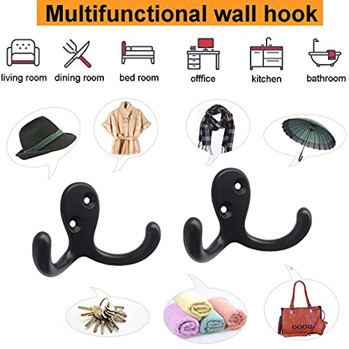 10pcs Black Heavy Duty Coat Hooks – Wall Mounted Double Robe Hooks