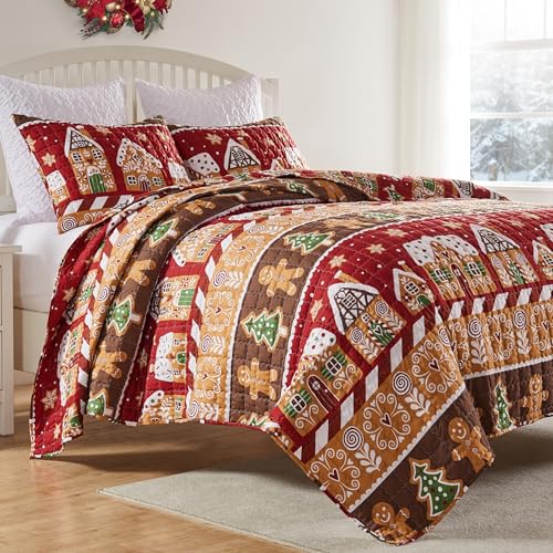 Gingerbread Lane Holiday Reversible Quilt Set - Full/Queen, Red