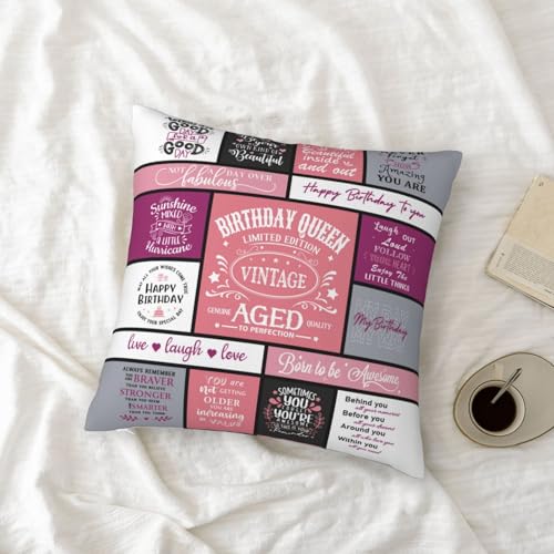 Pink Birthday Queen Pillowcase 18x18 for Women - Cozy Gift