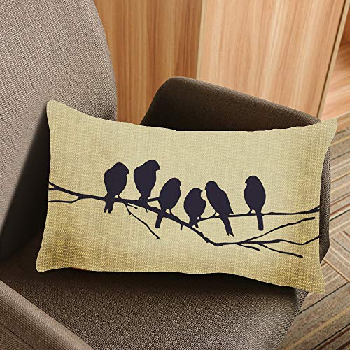Bird Branch and Birdcage Decorative Pillow Cover - 20x12 Inches