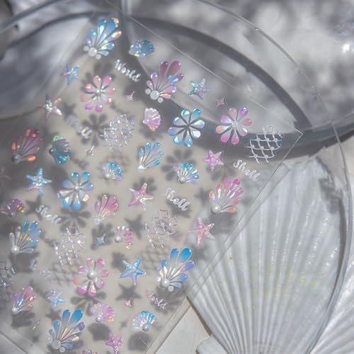 SHUXILIN 5D Summer Ocean Nail Stickers Self-Adhesive Starfish Seashell Decals