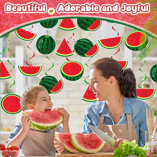 MotiMind 34-Piece Watermelon Party Decoration Set with Banners & Swirls