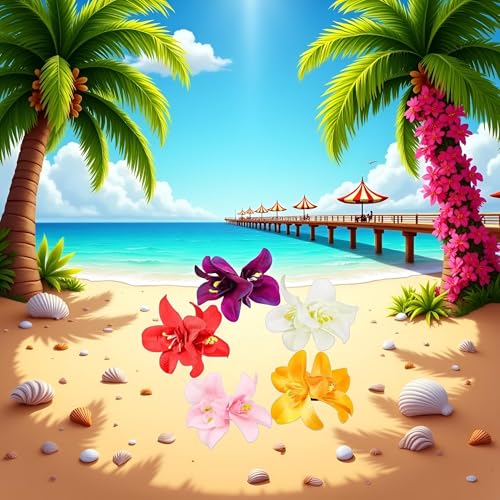 5-Piece Artificial Hawaiian Hibiscus Plumeria Flower Hair Clip Set