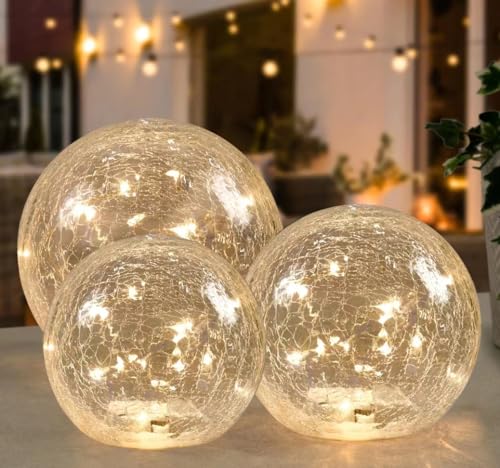 Battery Operated Crackle Globe LED Lamp No Timer - Gold Mercury Finish